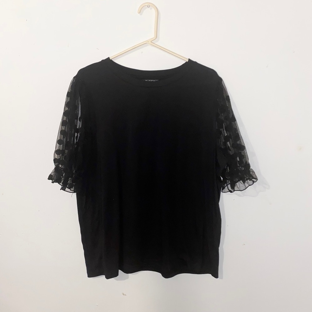 SHEIN 1XL Top w/ Mesh Polka Dot Sleeves